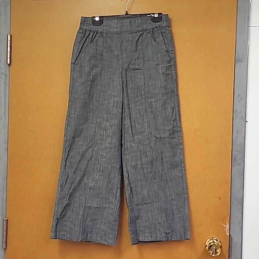 Wide Leg Linen-Blend Pants in Charcoal Gray